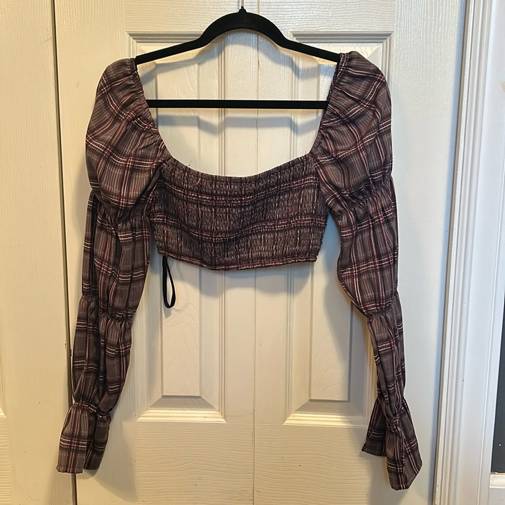 Revolve more to come. Cowgirl style cropped shirt xs plaid